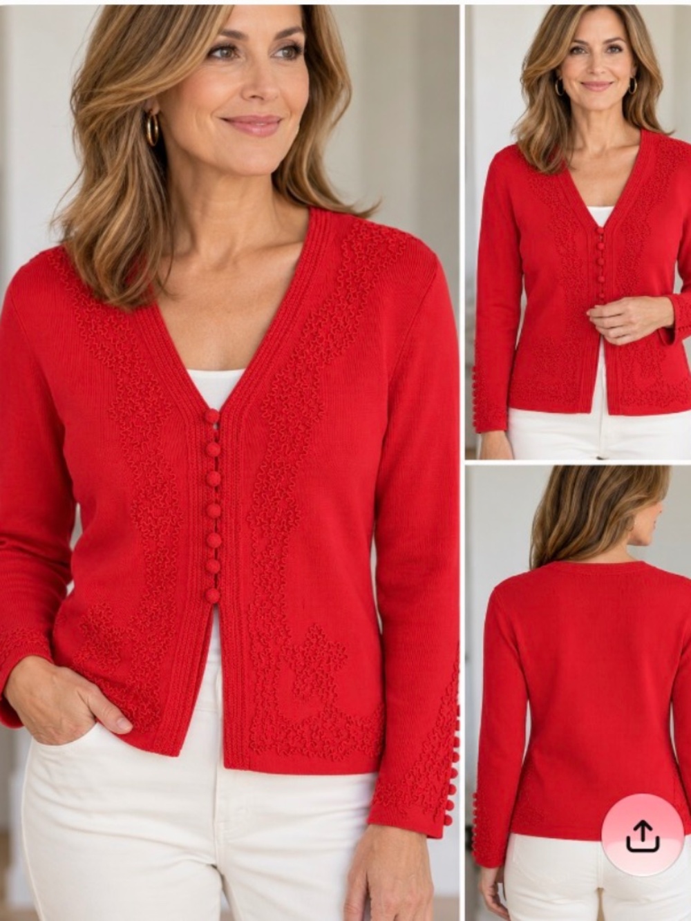 Cyrus Red Embroidered Cardigan Sweater – Petite Medium